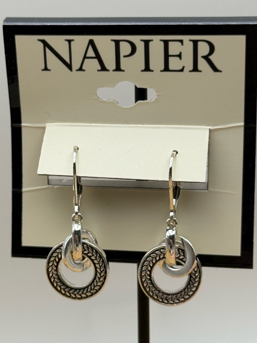 NWT Napier Silver Tone Interlocking Circle Drop Earrings